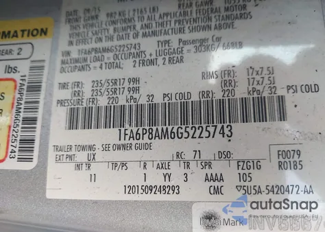 2016 Ford Mustang V6 z USA, uszkodzony, nr VIN 1FA6P8AM6G5225743